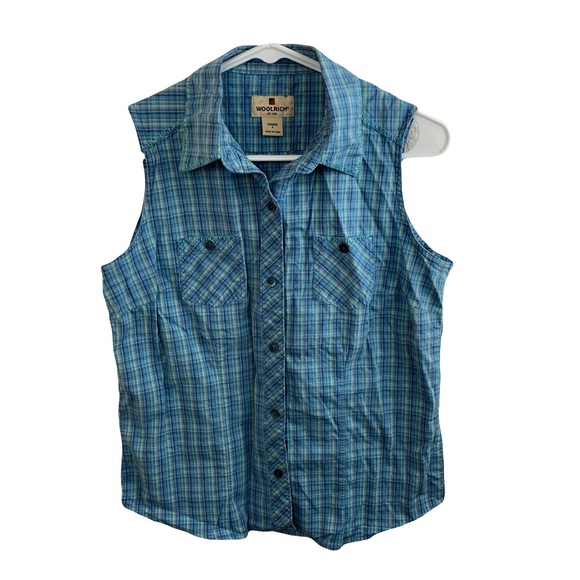 Woolrich Women’s 2250 Riverbed Blue Sleeveless Button Down Top Size Small - Picture 1 of 8